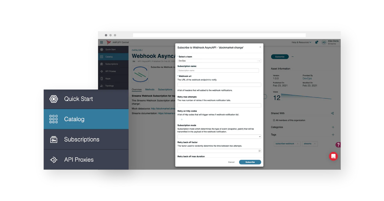 screenshot of Axway Amplify API Management Platform